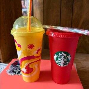 Starbucks Vibrant Red and Yellow Cup Duo